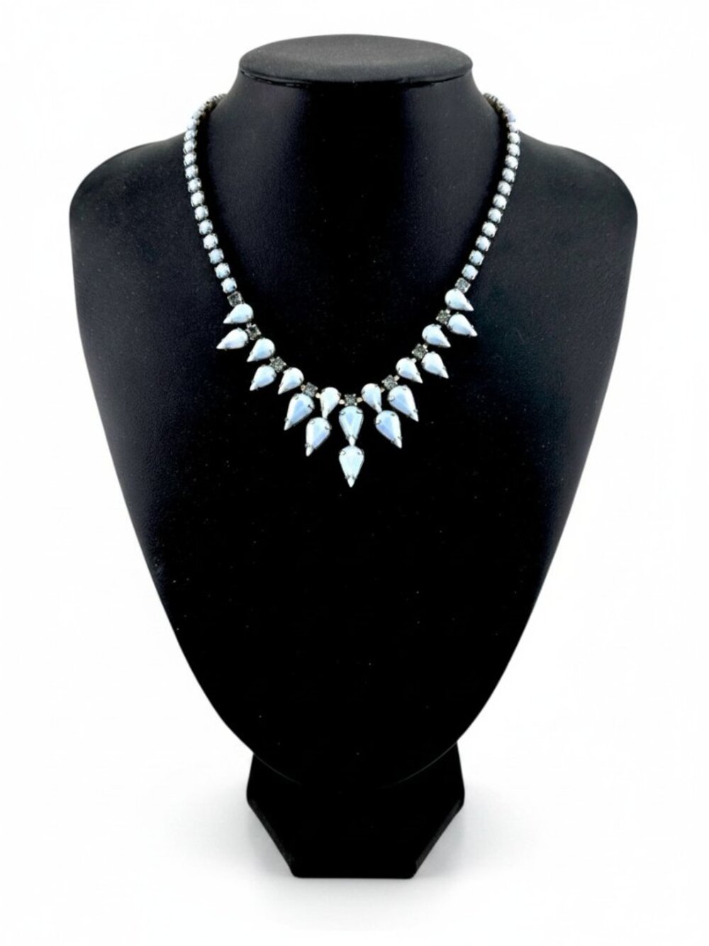 Vintage WEISS Blue Rhinestone Bib Necklace Signed Statement Collar Rare